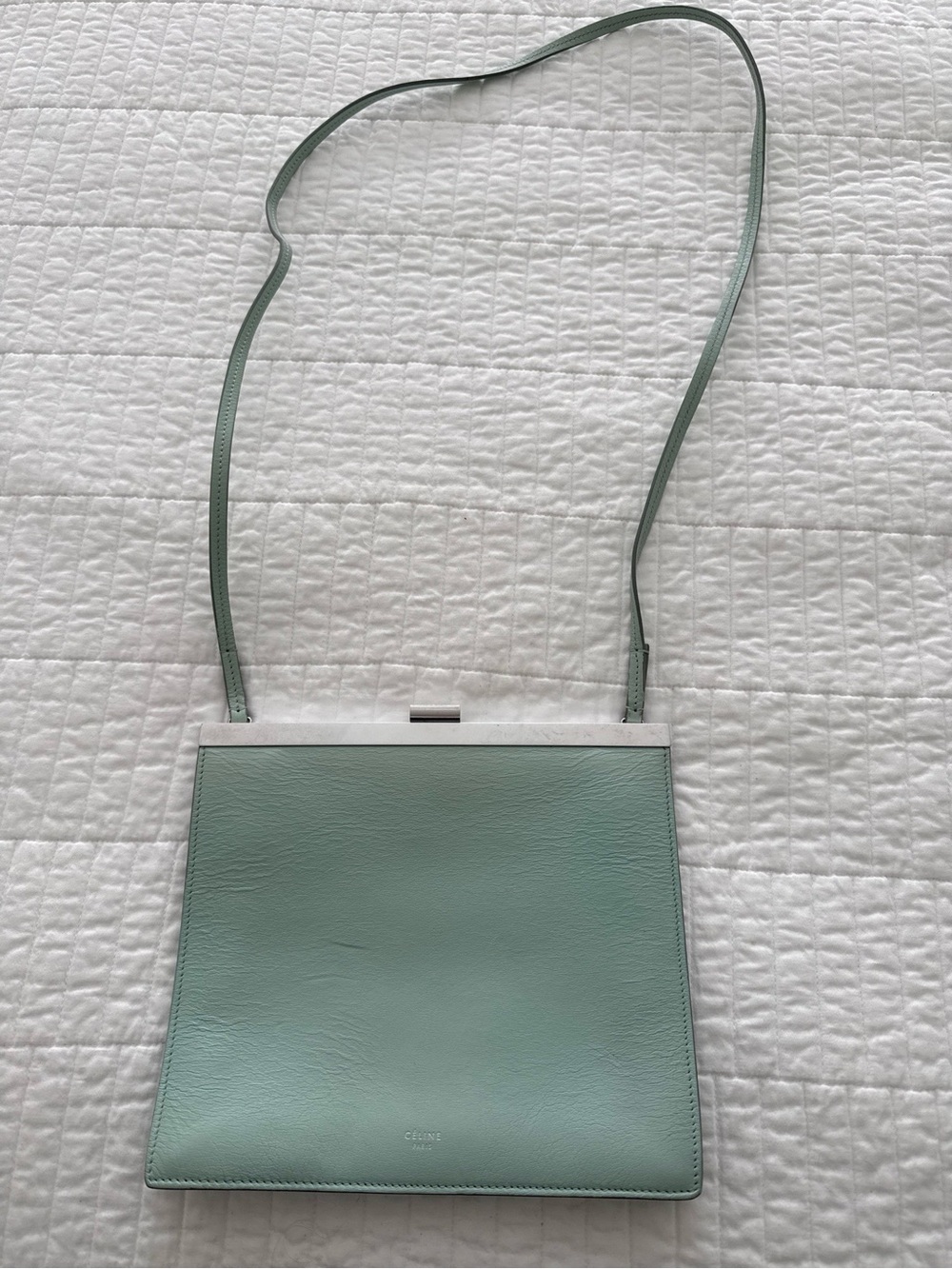 Celine Mint Green Leather Shoulder Bag with Silver Trim